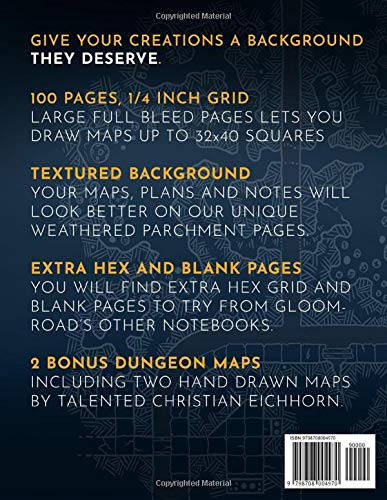 Dungeon Map Paper: 100 Textured Background Pages 1/4 inch Grid ; RPG Map Making Notebook with Old Parchment Looking Interior ; For Map Drawing, Campaign Planning and Taking Notes.