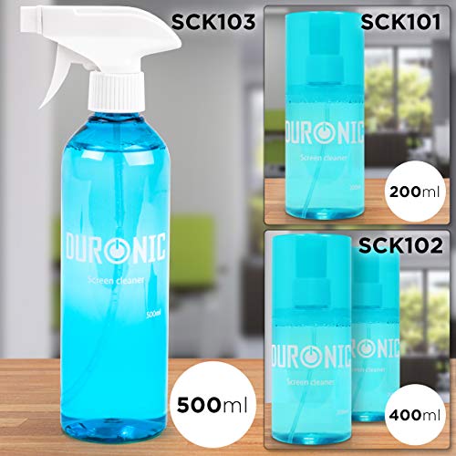 Duronic SCK101 Spray Limpiador de 200ml para Pantallas LCD TFT LED Plasma OLED 4K TV iPad Smartphone para Ordenadores portátiles y Lentes de cámaras y Gafas – Kit de Spray y paño de Microfibra