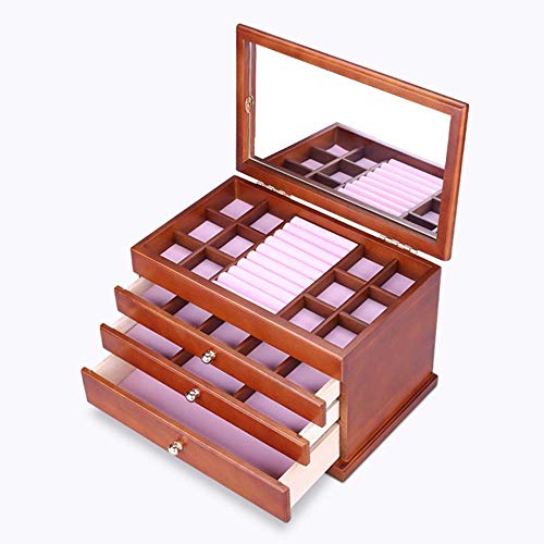 DXX-HR elemento de almacenamiento de Brown de múltiples capas retro Hemlock madera joyería caja de almacenamiento de los pendientes del collar de la caja cosmética muchacha de la mujer del regalo del