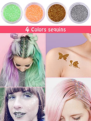 EBANKU 10 Colores Coloración Temporal Tizas Para el Pelo Cabello Tiza Peine Cabello Tinte Cabello con 32 Plantillas de Tatuajes & 4 Brillos para Niños Regalos Navidad Fiestas Cosplay DIY