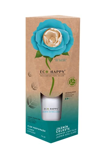 ECO HAPPY - Ambientador de Flor Perfumada Que Cambia de Color. Fragancias Frescas y de Larga duración. 75 ml. (Jazmín Celeste)