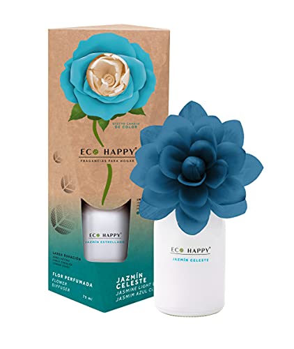 ECO HAPPY - Ambientador de Flor Perfumada Que Cambia de Color. Fragancias Frescas y de Larga duración. 75 ml. (Jazmín Celeste)