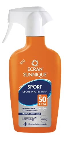 Ecran Sunnique Sport - Spray de Leche Solar Protectora SPF 50, Muy Resistente al Agua y el Sudor - 300 ml