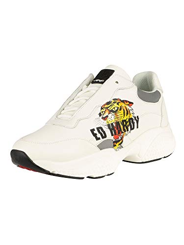 Ed Hardy de los Hombres Insertar Zapatillas de Deporte de Piel de Tigre Runner, Blanco, 42 EU