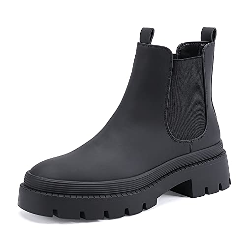 EETTARO Botas Chelsea para mujer con tacón bajo y elástico para mujer, negro PU, 41 EU