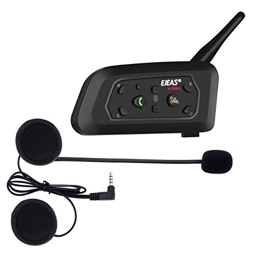 Ejeas V6 Pro Auriculares Intercomunicador Moto Bluetooth para Motocicletas, Gama Comunicación Intercom de 1200m, intercomunicador Casco Moto, Impermeabilidad, Intercomunicacion Entre 6 Motociclistas