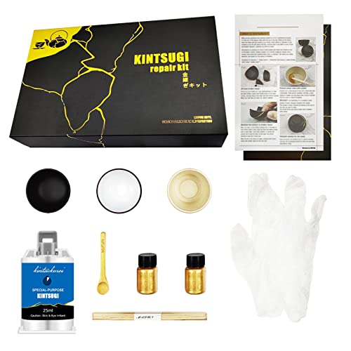 El kit de reparación Kintsugi, repara tu cerámica significativa con pegamento dorado, viene con dos tazas de cerámica para principiantes