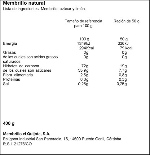 El Quijiote - Membrillo natural 100%, 400 g