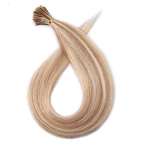 Elailite Extensiones de Queratina Pelo Natural I Tip Keratina 100% Remy Cabello Humano Balayage sin Clip 100 Mechas 50g 55cm #12P613 Castaño Dorado/Rubio Muy Claro