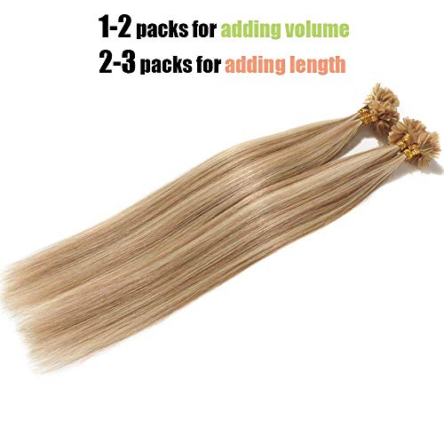 Elailite Extensiones Queratina 1g Pelo Natural 100% Remy Cabello Humano sin Clip U Tip Keratina 50 Mechas 50g - 40cm #12P613 Castaño Dorado Balayage Rubio Muy Claro