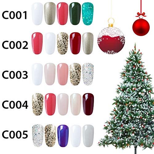 Elite99 Esmaltes Semipermanentes de Uñas en Gel UV LED, 5 Colores de Navidad con Base y Top Coat en Caja de Regalo, Esmaltes de Uñas Soak off 10ml 002