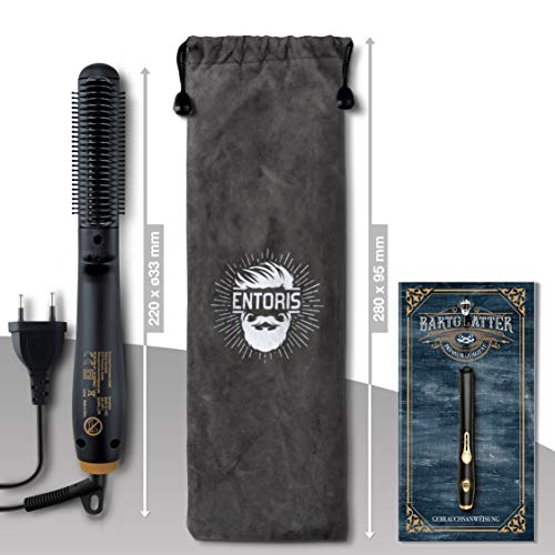 ENTORIS® Alisador de barba manejable – [3] niveles de temperatura – Generador de iones integrado – Plancha de pelo ideal para hombres (negro)