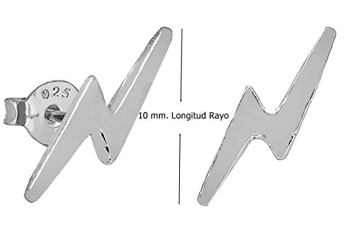 ENTREPLATA Pendientes Plata de Ley 925 cierre de presión con forma de Rayo