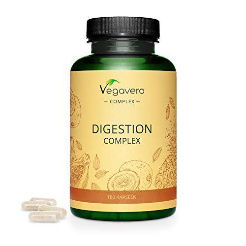 Enzimas Digestivas Vegavero® | 100% Natural | Suplemento para Digestión | Papaína & Bromelina con extractos de Cardamomo, Kiwi y Comino | 180 Cápsulas | Apto para Veganos