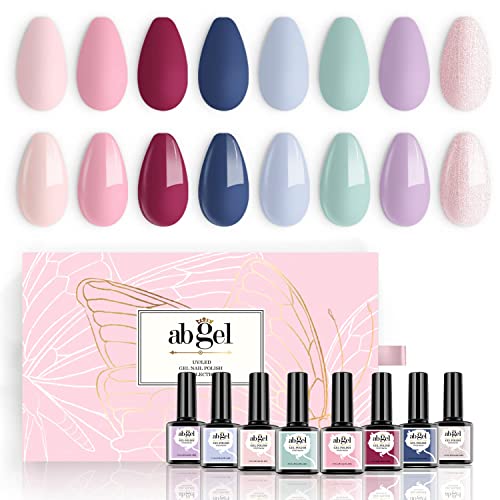 Esmalte de uñas de gel UV ab gel, 8 colores, juego de regalo, colección natural desnuda, serie elegante clásica, púrpura, pastel, azul, verde, rojo, purpurina, rosa