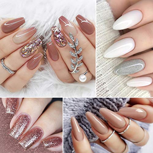 Esmaltes Semipermanentes, Kastiny 9PCS Dorado Champagne Colección Pintauñas Semipermanente con Base, Capa Superior Brillante y Mate, Uñas Gel UV LED para Navidad y Año Nuevo