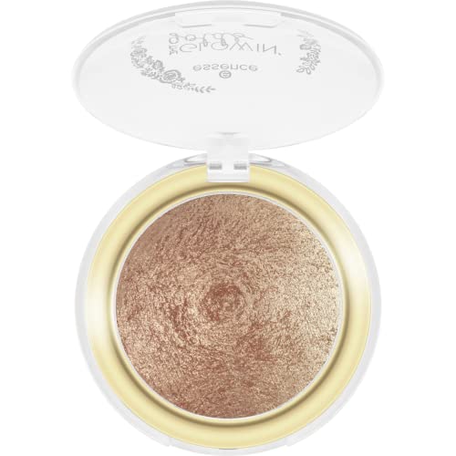 essence The Glowin' Golds - Iluminador de vitamina C baked highlighter, n.º 01 Golden Days Ahead, dorado, para piel mixta, brillante, brillante, metálico, intenso, con purpurina (4,5 g)