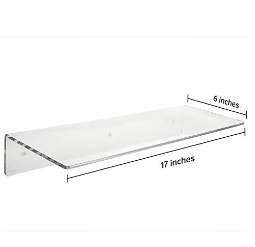 Estantería flotante de pared de 43 cm para habitación de niños; estantes de baño de acrílico transparente organizador de cosméticos, estante de especias o decoración de pared (2 unidades)