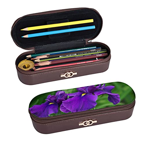 Estuche para lápices Flor de Iris floreciente en un Prado Estuche para lápices con Cremallera Estuche para lápices de Cuero Estuche para lápices multifunción para la Escuela, la Oficina