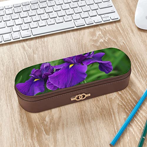 Estuche para lápices Flor de Iris floreciente en un Prado Estuche para lápices con Cremallera Estuche para lápices de Cuero Estuche para lápices multifunción para la Escuela, la Oficina