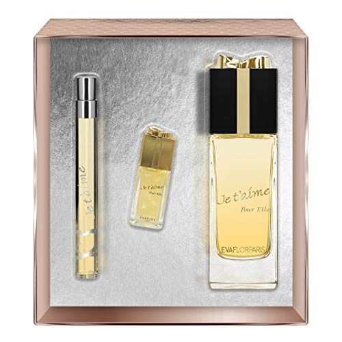 Evaflorparis Je T'Aime Pour Elle Gift Box Eau de Parfum 100 Ml + Miniature 7.5 Ml + Pocket Atomizer 12 Ml Set Women Spray for Her Women Perfume Evaflorparis 520 g