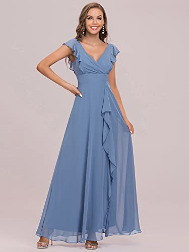 Ever-Pretty Abertura Vestido de Fiesta de Dama de Honor Largo para Mujer A-línea Escote en V con Volantes Armada Polvorienta 38