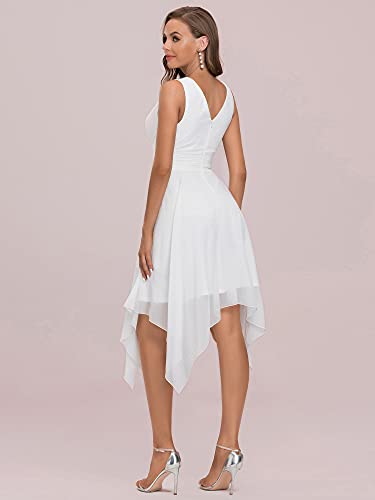 Ever-Pretty Vestido de Fiesta Midi para Mujer Escote en V sin Mangas Asimétrico Gasa Plisado Blanco 42