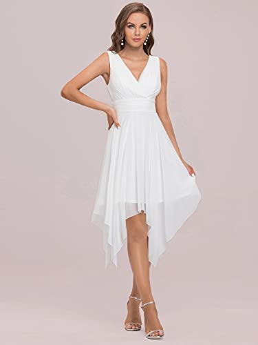 Ever-Pretty Vestido de Fiesta Midi para Mujer Escote en V sin Mangas Asimétrico Gasa Plisado Blanco 42