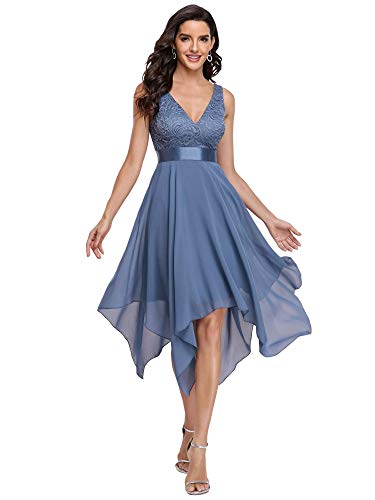 Ever-Pretty Vestidos de Cóctel Corte Imperio Escote en V A-línea con Encaje Gasa Vestido de Noche para Mujer Armada Polvorienta 40