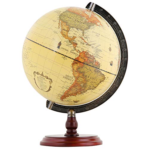 EXERZ 25cm Globo Antiguo con Base de Madera - en Inglés - Diámetro (25cm Globo Antiguo)