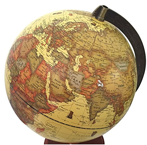 EXERZ 25cm Globo Antiguo con Base de Madera - en Inglés - Diámetro (25cm Globo Antiguo)