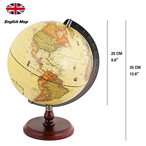 EXERZ 25cm Globo Antiguo con Base de Madera - en Inglés - Diámetro (25cm Globo Antiguo)