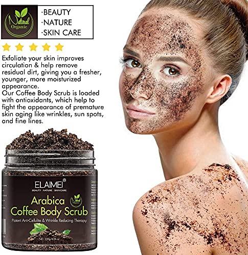 Exfoliante de café natural con exfoliante corporal orgánico de café, el mejor tratamiento para el acné, anticelulítico y estrías, terapia de venas araña para venas varicosas y eccema