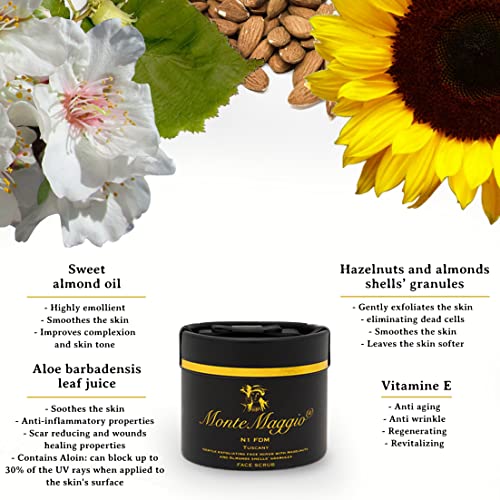 Exfoliante Facial - Crema de Acción Microdermoabrasiva - Iluminante/Humectante - Materias Primas Naturales - Aceite de Almendras+Vitamina E +Aloe Vera +Almendras +Cáscara de Avellanas - N1 FDM (50 g)