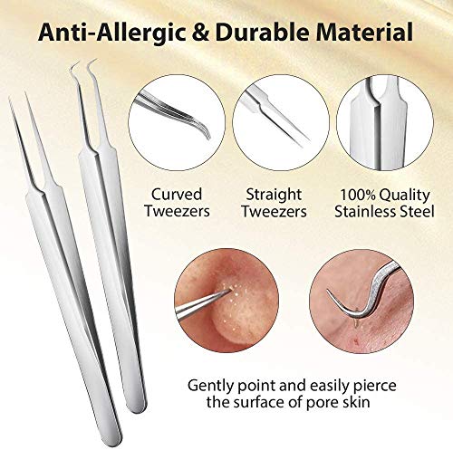 Extractor de Puntos Negros Kit de 6Pcs [Nueva Caja de Metal] Blackhead Remover Aguja de Acné para Quita Espinillas Granos Comedones