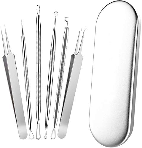 Extractor de Puntos Negros Kit de 6Pcs [Nueva Caja de Metal] Blackhead Remover Aguja de Acné para Quita Espinillas Granos Comedones