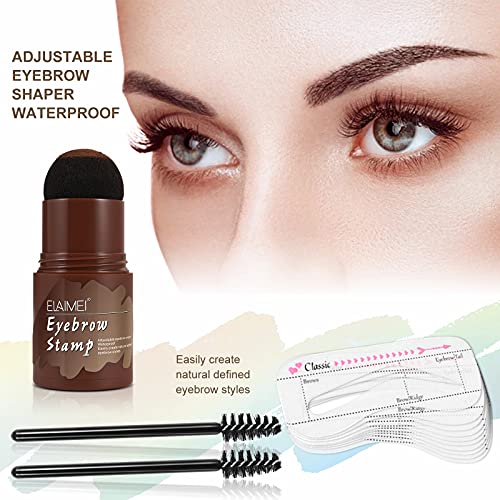 EyeBrow Stamp Kit Waterproof | One Step Eyebrow Stamp Shaping Kit | Eyebrow Stamp Stencil Kit | Eyebrow Stamp Makeup Tools with 10 Reusable Eyebrow Stencils, 2 Eyebrow Pen Brushes (Medium Brown)