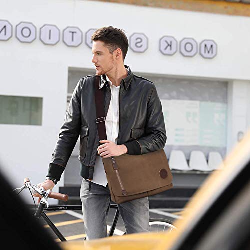 FANDARE Bolso de Bandolera Lona Bolsa Mensajero Bolso de Hombro Bolsos Cruzados para 14 Pulgadas Portátil Mujeres Hombre Shoulder Crossbody Bag para Conmutar Trabajo Viaje Escuela Profesor Marrón