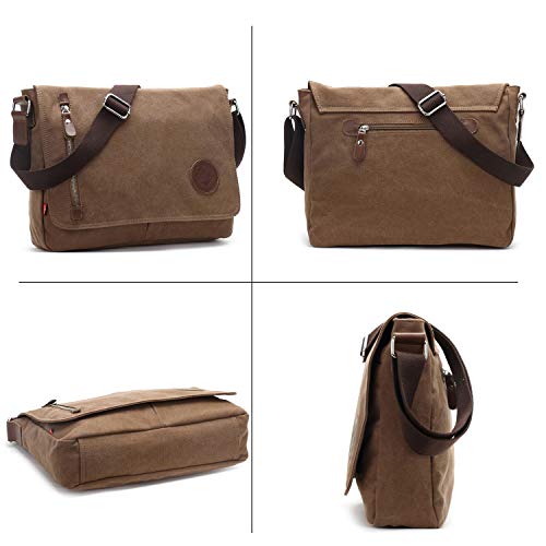 FANDARE Bolso de Bandolera Lona Bolsa Mensajero Bolso de Hombro Bolsos Cruzados para 14 Pulgadas Portátil Mujeres Hombre Shoulder Crossbody Bag para Conmutar Trabajo Viaje Escuela Profesor Marrón