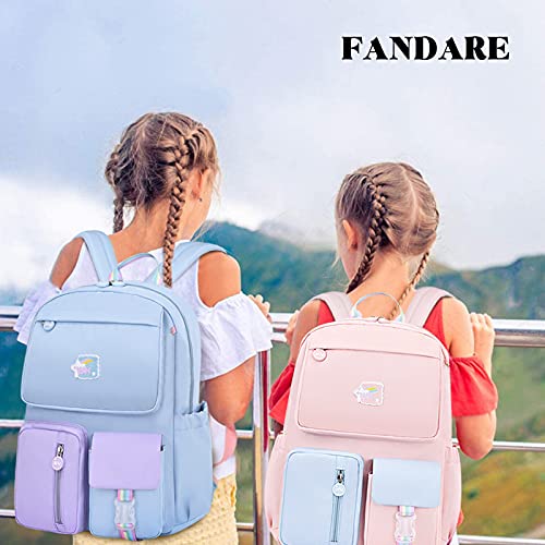 FANDARE Mochilas Infantiles Mochilas Escolares Niños Niñas Juveniles Mochilas Escolares para 3-6 Grado Estudiante Viaje Hiking Daypacks Impermeable Nylon Rosado Azul