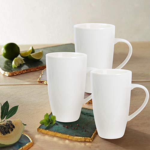 fanquare Juego de Tazas de Café Blancas, Juego de 4, Taza Grande de Porcelana para Capuchino, Café, Té, Cacao, 600ml