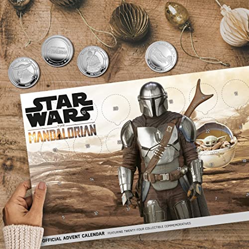 FANTASY CLUB Star Wars The Mandalorian Calendario de Adviento - 24 Monedas/Medallas para Celebrar la Cuenta atrás de la Navidad + Álbum de coleccionista para atesorar tu Regalo