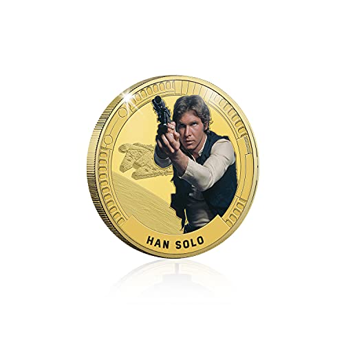 FANTASY CLUB Star Wars Trilogía Original Episodios IV - Vi - Han Solo - Moneda / Medalla Conmemorativa acuñada con baño en Oro 24 Quilates y Coloreada a 4 Colores - 44mm