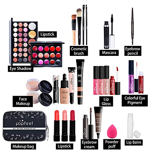 FantasyDay 28 Piezas Juego de Maquillaje All in One Makeup Gift Set Incluye Eyebrow cream, Brillo de Labios, Brochas de Maquillaje, Sombra De Ojos - Belleza Cosmético de Caja pour Cara y Labio Make-up