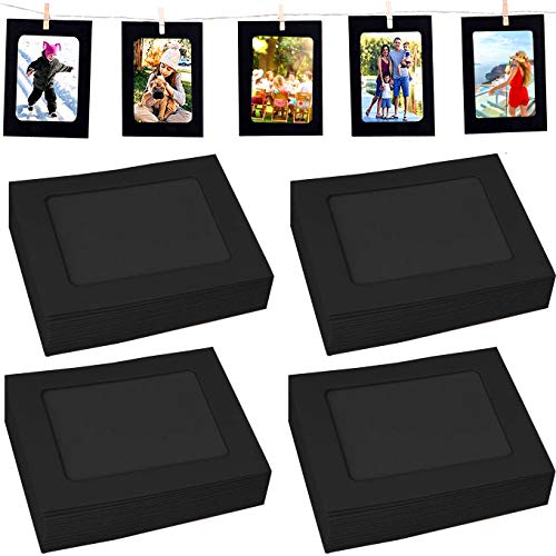 Fashion HW 40 marcos de fotos de papel negro para manualidades, marco para colgar fotos de pared, álbum+cuerda+clips, juego de decoración de pared DIY 10 x 15 cm, ideal para familiares y amigos en sus