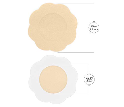 Fasionato 10 pares de fundas sin pezón adhesivas de primera calidad en forma de flor de pétalo de pecho, almohadillas correctoras para pezón (Beige)