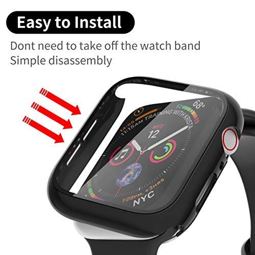 Fengyiyuda Funda[2 Pack] Compatible con Apple Watch 38/40/42/44mm,Estuche con TPU Protector de Pantalla,Caja Protector Anti-Choque Caso para IWatch Series se/6/5/4/3/2/1-Black/Clear,40mm