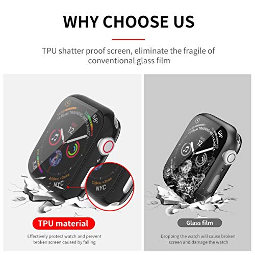 Fengyiyuda Funda[2 Pack] Compatible con Apple Watch 38/40/42/44mm,Estuche con TPU Protector de Pantalla,Caja Protector Anti-Choque Caso para IWatch Series se/6/5/4/3/2/1-Black/Clear,40mm