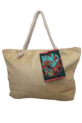 FERETI Bolso De Playa Con Elefante Indio Bohemia Shopper Cuerda Elefante Grande Rojo