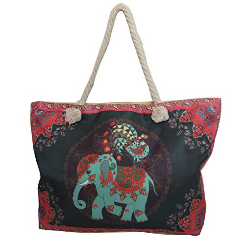 FERETI Bolso De Playa Con Elefante Indio Bohemia Shopper Cuerda Elefante Grande Rojo